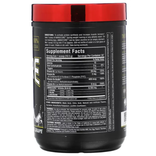 Амінокислоти BCAA, AMINOCORE BCAA, ALLMAX, зі смаком білого винограду, 315 г