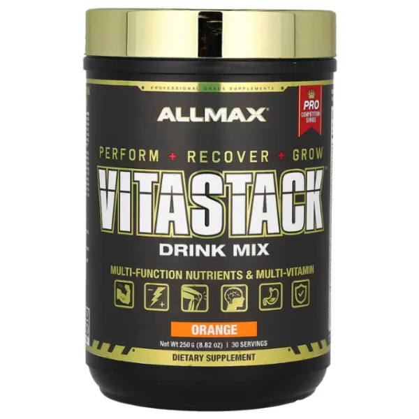 Мультивітаміни та поживні речовини для спортсменів, суміш для приготування напоїв, VITASTACK, ALLMAX, зі смаком апельсина, порошок, 250 г