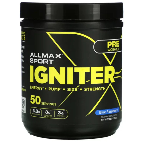 Передтренувальний комплекс, IGNITER, Pre-Workout, ALLMAX, синя малина, 320 г