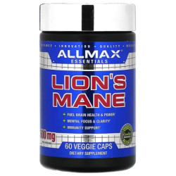 Їжачок гребінчастий 600 мг, Essentials Lion's Mane ALLMAX, 60 рослинних капсул (300 мг у капсулі)
