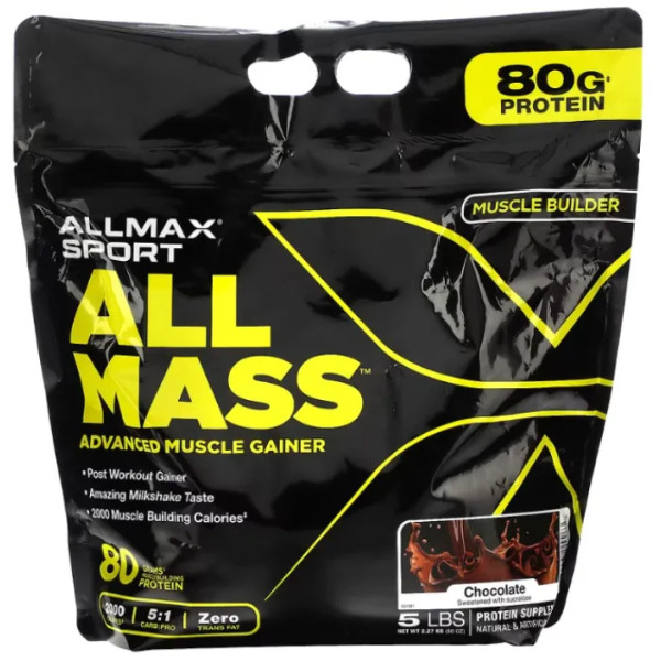 Гейнер для набору маси, покращений, Sport, ALLMASS, ALLMAX, шоколад, 2700 г