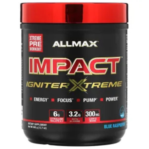 Передтренувальний комплекс, IMPACT IGNITER XTREME, ALLMAX, синя малина, 360 г