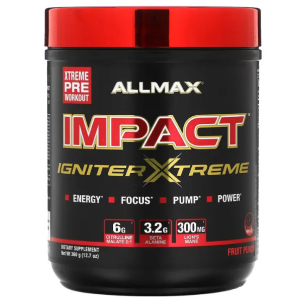 Передтренувальний комплекс, IMPACT IGNITER XTREME, Pre-Workout, ALLMAX, фруктовий пунш, 360 г
