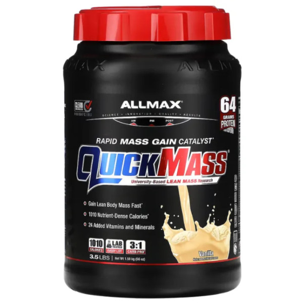 Гейнер для швидкого набору м'язової маси, Quick Mass, Rapid Mass Gain Catalyst, ALLMAX, із повільним звільненням, смак ванілі, 1,59 кг