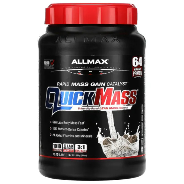 Гейнер для швидкого набору м'язової маси, Quick Mass, Rapid Mass Gain Catalyst, ALLMAX, із уповільненим звільненням, смак - печиво та вершки, 1,59 кг