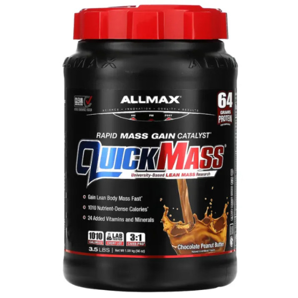 Гейнер для швидкого набору м'язової маси, Quick Mass, Rapid Mass Gain Catalyst, ALLMAX, із уповільненим звільненням, смак шоколадної арахісової олії, 1,59 кг
