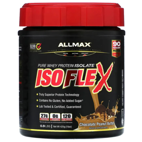 Ізолят сироваткового протеїну, Isoflex, 100% Pure Whey Protein Isolate, ALLMAX, шоколадне арахісове масло, 425 г