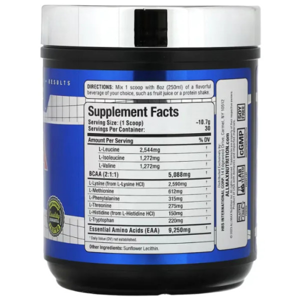 Незамінні амінокислоти ЕАА + ВСАА, Essentials, EAA, ALLMAX, 320 г