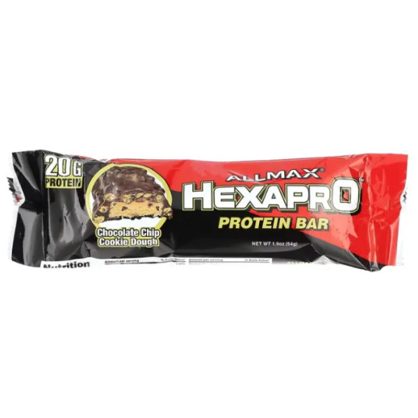 Протеїновий батончик, Hexapro, ALLMAX, тісто для печива з шоколадною крихтою, 12 батончиків, по 54 г у кожному