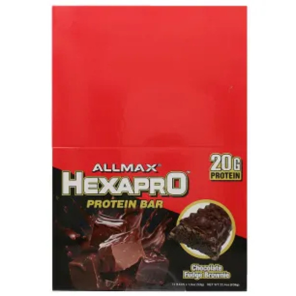 Протеїновий батончик, Hexapro, ALLMAX, шоколадний брауні, 12 батончиків, по 53 г у кожному