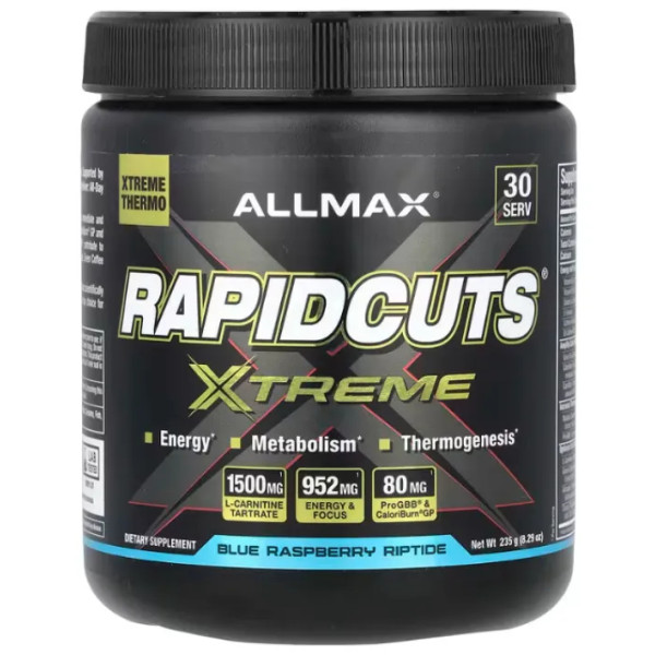 Жироспалювач з L-карнітином, підтримка енергії та метаболізму, Rapidcuts Xtreme, ALLMAX, смак стиглої малини, 235 г