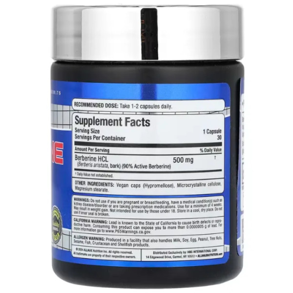 Берберін, Essentials, Berberine HCL, ALLMAX, 500 мг, 30 вегетаріанських капсул