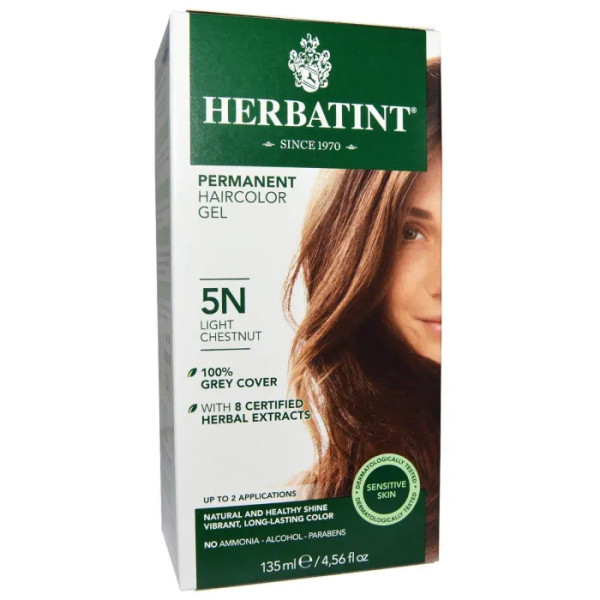Фарба для волосся, Haircolor Gel, Herbatint, 5N, світлий-каштан, 135 мл.