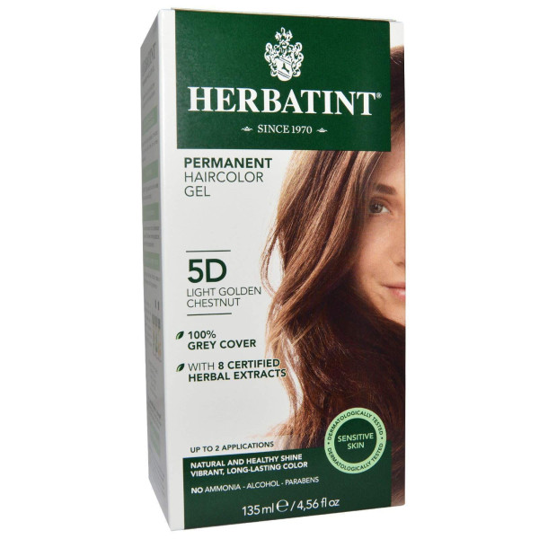 Фарба для волосся, Haircolor Gel, Herbatint, 5D, світло-золотисто-каштановий, 135 мл.