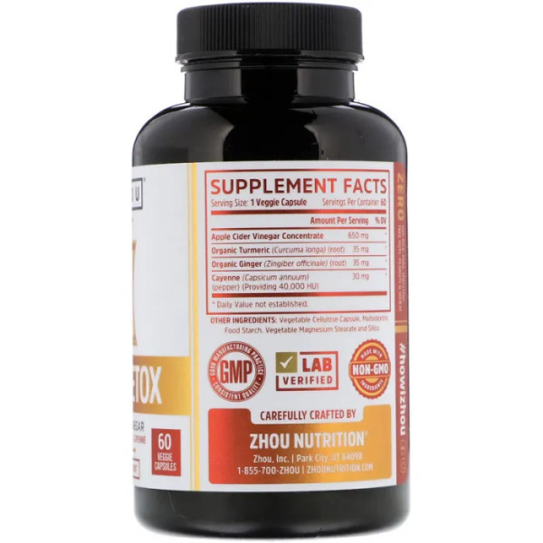 Очищення кишківника, Cider Detox, Zhou Nutrition, 60 вегетаріанських капсул