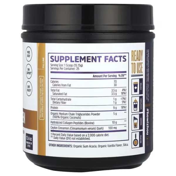 MCT колаген, MCT Collagen, Zhou Nutrition, ваніль та кориця, 379 г