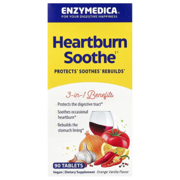 Засіб від печії, Heartburn Relief, Enzymedica, смак ванілі-апельсина, 90 жувальних таблеток
