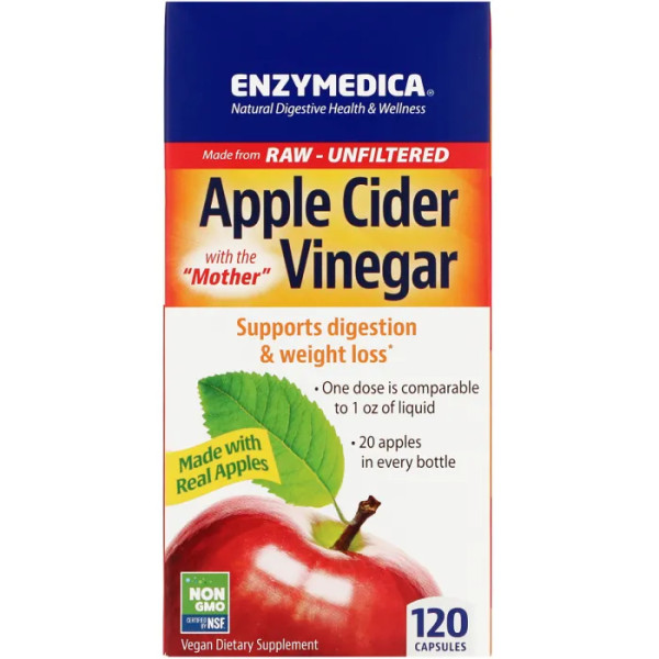 Яблучний оцет із матричною кислотою, Apple Cider Vinegar, Enzymedica, 120 капсул (355 мг на капсулу)