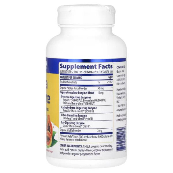 Травні ферменти папайї, Papaya Complete, Enzymedica, зі смаком папайї та м'яти, 240 таблеток