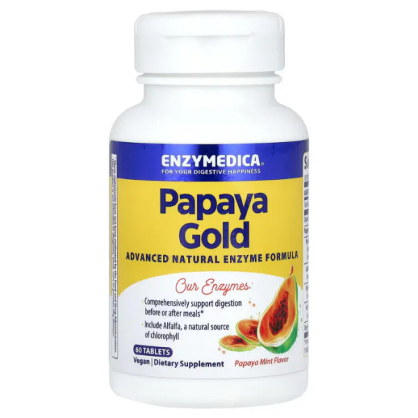 Травні ферменти папайї, Papaya Gold, Enzymedica, зі смаком папайї та м'яти, 60 таблеток