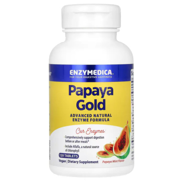 Травні ферменти папайї, Papaya Gold, Enzymedica, зі смаком папайї та м'яти, 120 таблеток