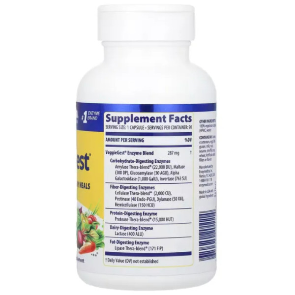 Ферменти для травлення, VeggieGest, Enzymedica, для перетравлення рослинної клітковини, 90 капсул