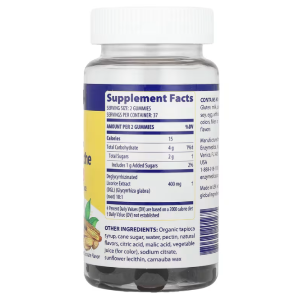 Дегліциризована солодка, DGL, Enzymedica, заспокійливе підтримка шлунка, смак німецького шоколаду, 74 веганських жувальних цукерок