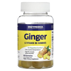 Імбир з вітаміном B6 жувальні, лимон та імбир, Enzymedica Ginger & Vitamin B6, 60 жувальних цукерок