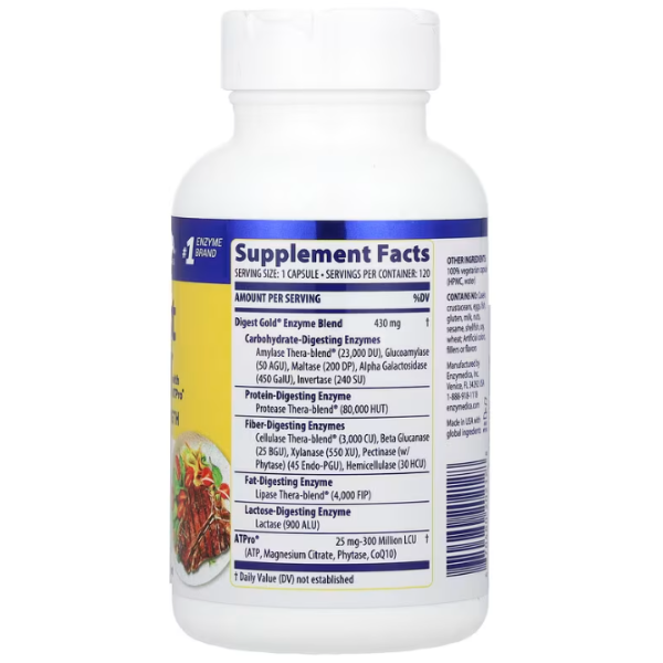 Ферменти для травлення, Digest Gold with ATPro, Enzymedica, 120 капсул