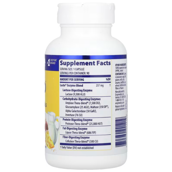 Ферменти для травлення, лакто, Lacto, Enzymedica, молочна формула для травлення, 90 капсул