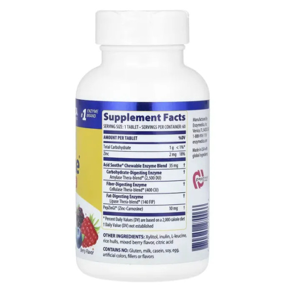 Зниження кислотності шлунка, Acid Soothe, Enzymedica, смак ягід, 60 жувальних таблеток