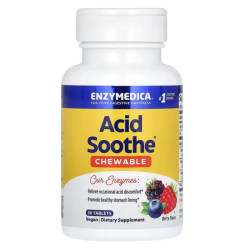 Acid Soothe жевательные таблетки вкус ягод, Enzymedica Acid Soothe, снижение кислотности желудка, 30 шт