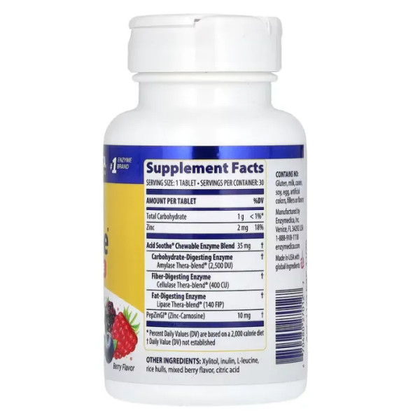 Снижение кислотности желудка, Acid Soothe, Enzymedica, вкус ягод, 30 жевательных таблеток