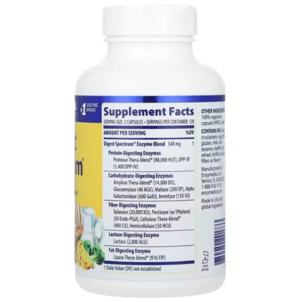 Ферменти від харчової непереносимості, Digest Spectrum, Enzymedica, 240 капсул