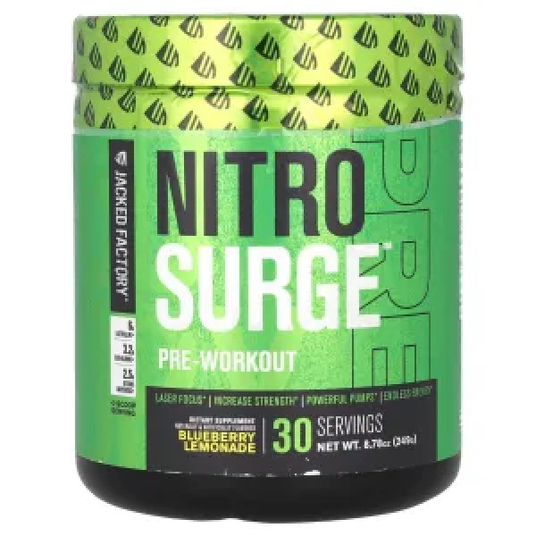 Передтренувальний комплекс, Pre-Workout, Jacked Factory, Nitro Surge, зі смаком чорничного лимонаду, 249 г