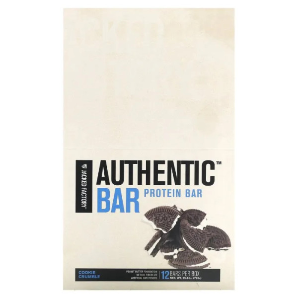 Батончики протеїнові, Protein Bar, Jacked Factory, Authentic Bar, зі смаком крихти з печива, 12 батончиків по 60 г кожен