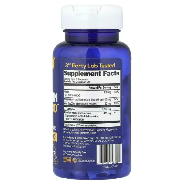 Серотонін для мозку, Serotonin Brain Food, Natural Stacks, 60 веганських капсул