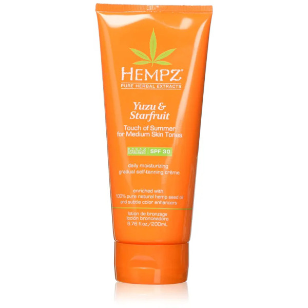 Молочко сонцезахисне SPF 30 для тіла з бронзерів для шкіри із середнім тоном, юдзу і карамбола, Moisturizing Gradual Self-Tanning Crème with SPF 30 for Medium Skin Tones, Hempz, 200 мл.