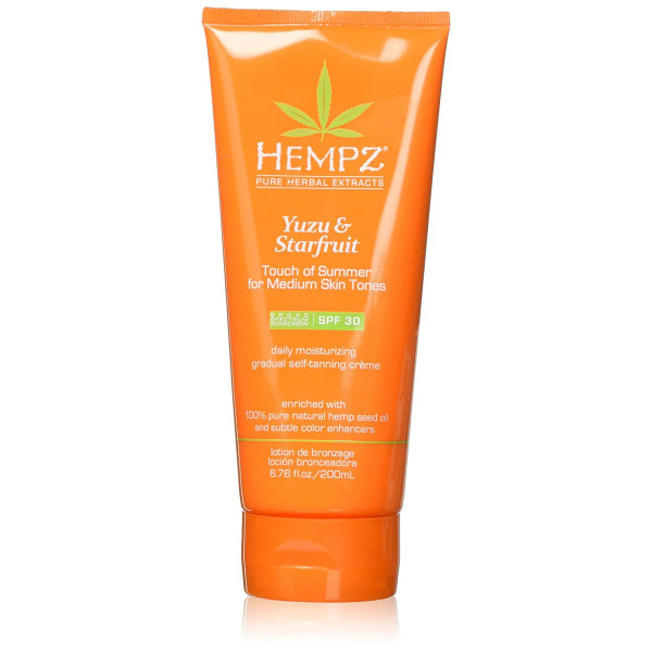 Молочко сонцезахисне SPF 30 для тіла з бронзерів для шкіри із середнім тоном, юдзу і карамбола, Moisturizing Gradual Self-Tanning Crème with SPF 30 for Medium Skin Tones, Hempz, 200 мл.