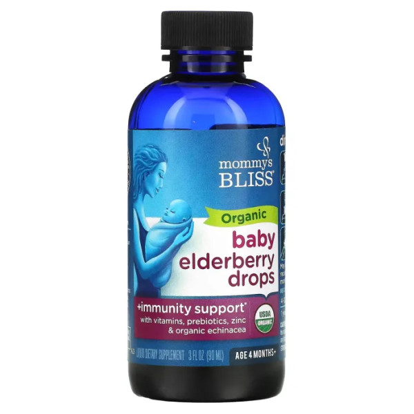Зміцнення імунітету, для дітей від 4 місяців, Baby Elderberry Drops, Mommy's Bliss, органічні краплі з бузиною, 90 мл