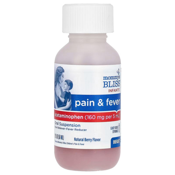 Від застуди для дітей, Pain & Fever, Mommy's Bliss, Infants', знеболюючий та жарознижувальний засіб, смак натуральних ягід, 59 мл