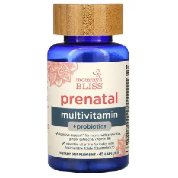 Мультивітаміни для вагітних з пробіотиками, Prenatal Multivitamin + Probiotics, Mommy's Bliss, 45 капсул