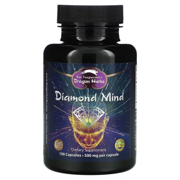 Поліпшення пам'яті і роботи мозку, Diamond Mind, Dragon Herbs, 500 мг, 100 капсул
