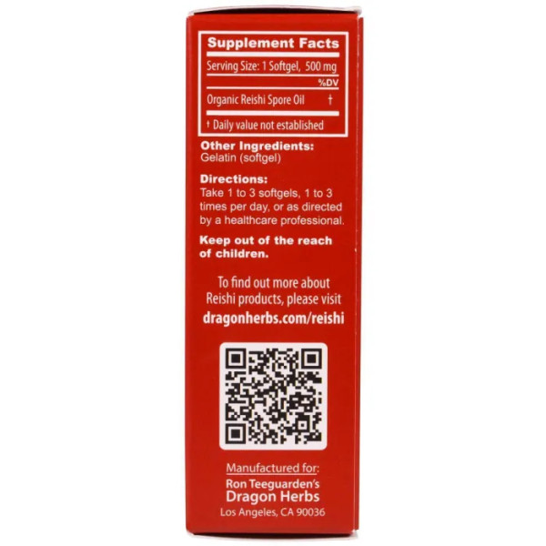 Рейші, масло суперечка, Reishi Spore Oil, Dragon Herbs, 500 мг, 30 кап.