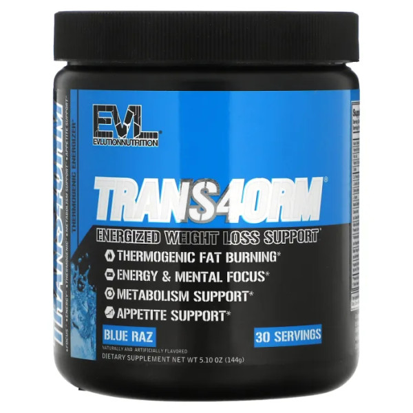 Жироспалювач зі смаком блакитної малини, Trans4orm, Energized Weight Loss Support, EVLution Nutrition, активна підтримка зниження ваги, 144 г