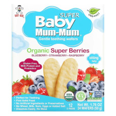 Вафли для прорезывания зубов, Hot Kid Baby Mum Mum Gentle Teething Wafers, суперягоды 12 упаковок по 2 шт
