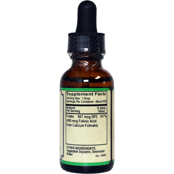 Фолат, рідкий, Folate Iiquid (400 mcg Folinic Acid), AlchePharma, без смаку, 667 мкг DFE (400 мкг фолінової кислоти), 800 порцій, 30 мл