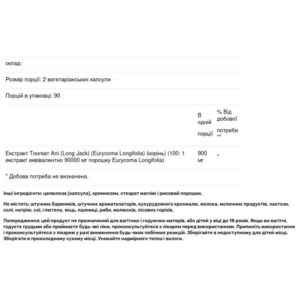 Тонгкат Алі (чоловіче здоров'я), Longjack Tongkat Ali, NusaPure, 900 мг, 180 вегетаріанських капсул