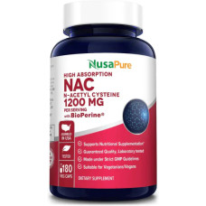 Ацетилцистеїн 1200 мг, з біоперином, N-Acetyl-L-Cysteine ​​NAC NusaPure, 180 вегетаріанських капсул