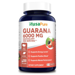Гуарана экстракт семян 6000 мг, Guarana Extract NusaPure, 200 вегетарианских капсул